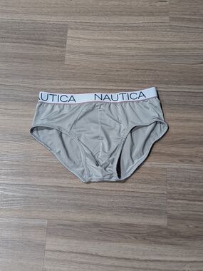Nautica Men's Gray Briefs with White Logo Waistband
